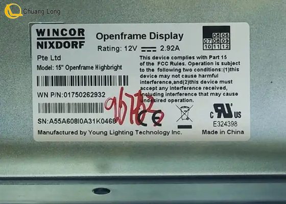 01750262932 1750262932 เครื่อง ATM อะไหล่เครื่อง Wincor Nixdorf จอ LCD 15 นิ้ว